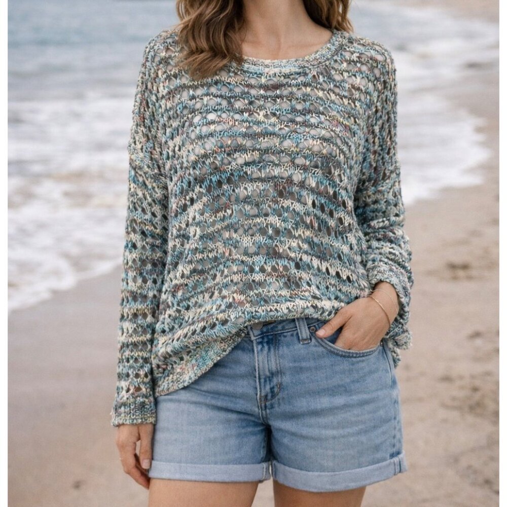 Women's Crochet Open Knit Pullover Sweater Spring Beach Boho Free Size